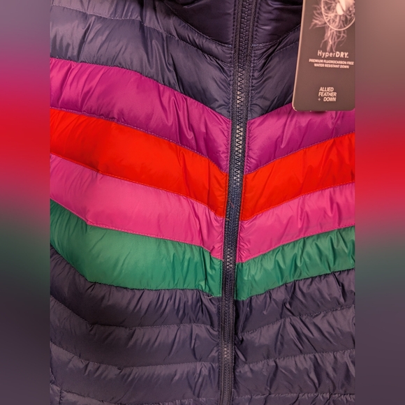 Lands End Blue HyperDry 800 Down Puffer Jacket Multicolor Chevron XL Packable - Picture 6 of 11